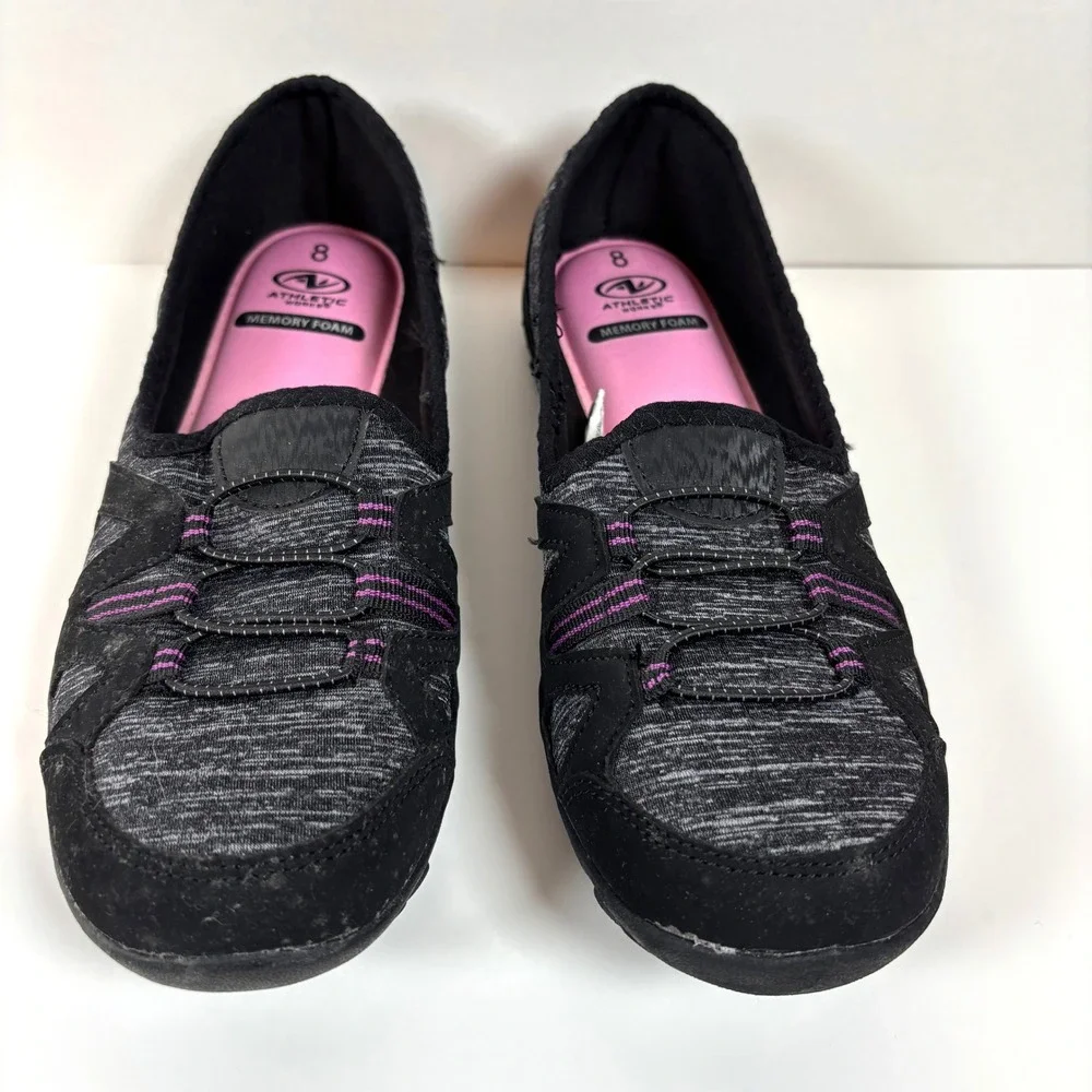 Athletic Works Slip-On Walking Shoes Memory Foam Black Women Size 8 Good